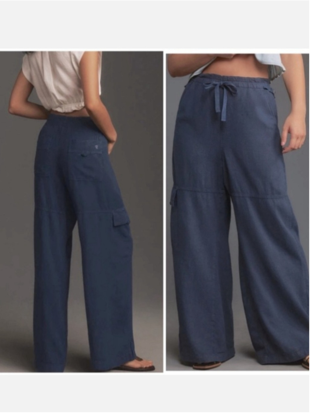 Anthropologie Pilcro Beach Cargo Wide Leg Linen Blend Pants Size M Blue